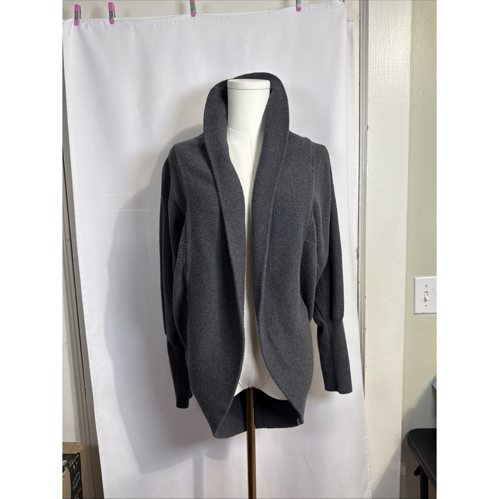 Betabrand Women's Cardigan Sweater Gray Cotton Silk Nylon Blend Scoop Bottom S/M